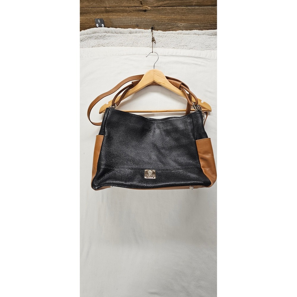 I Medici Firenze Black Tan Pebbled Leather Hobo Shoulder Bag Italy